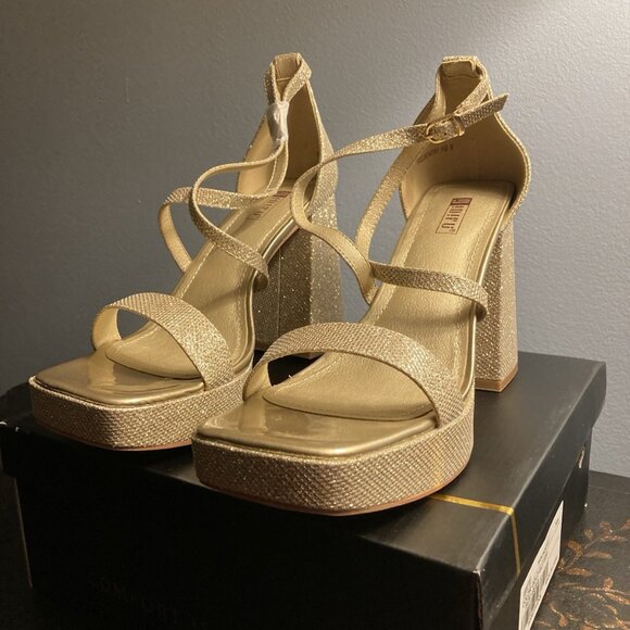 IDIFU Women's Gold Glitter Platform High Chunky Heels Open Toe Sandal - Picture 3 of 8